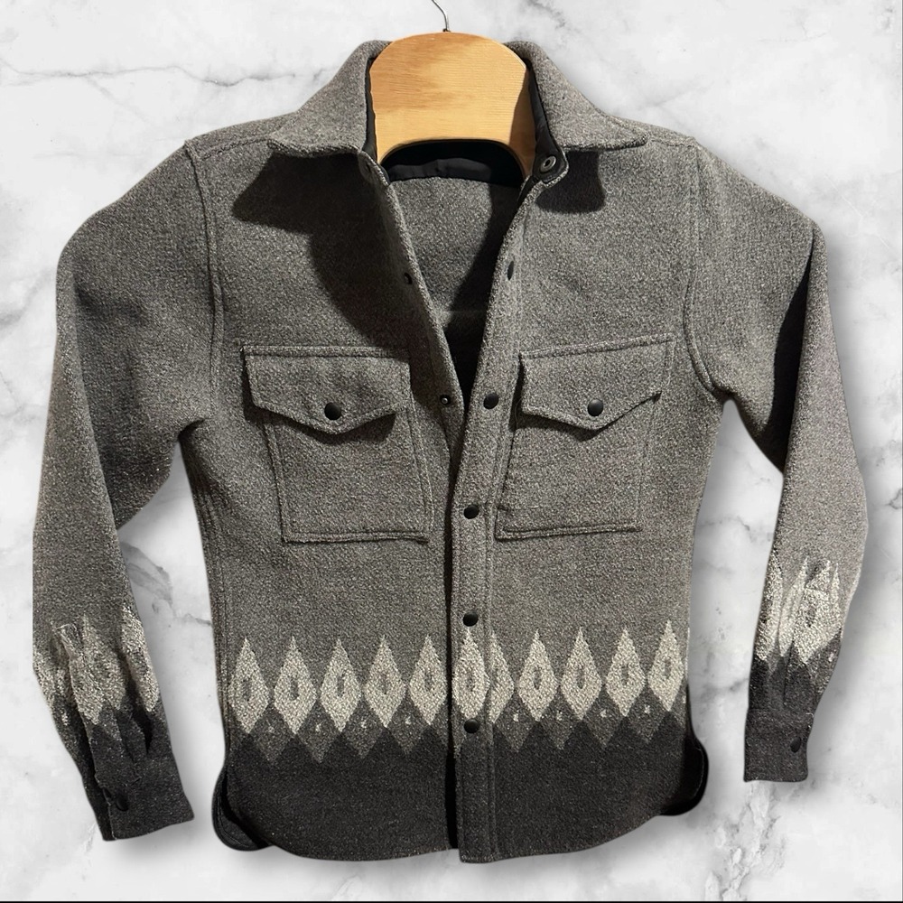 J.Crew Destination Workshirt Mens XS Gray Wool Blend Snap Front‎ Poly/wool